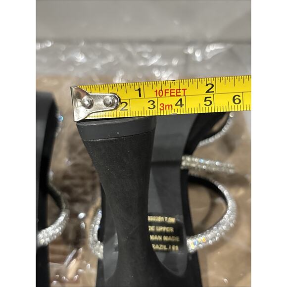 Steve Madden Libbie Black Nubuck 4.5” High Sandals, Rhinestone Straps Size 7.5 - Picture 11 of 16